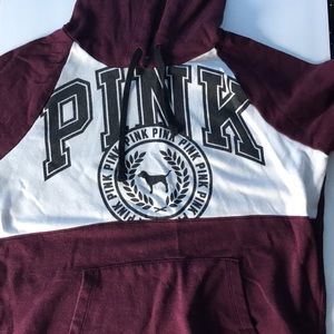 Pink Victoria’s Secret maroon and white hoodie